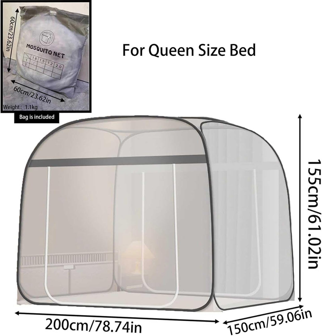 Pop-Up Mosquito Net Tent for Beds Portable Folding Canopy with Net Bottom, Fits Twin to King Size 79x71x59inch, Easy Install Wash for Baby Adults, Indoor Outdoor Use (Blue-Queen Bed)