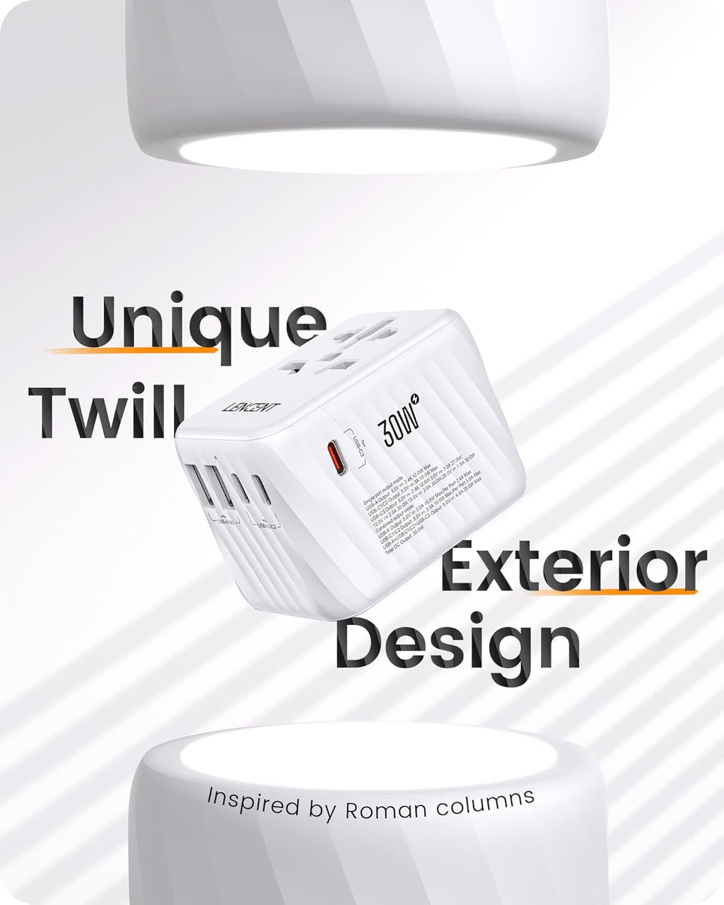 LENCENT Universal Travel Power Adapter, 30W International Wall Charger with 3 USB C 2 USB A Fast Charging, Worldwide Plug Adaptor Travel Essentials for US to EU UK Ireland Australia Type C/G/A/I White