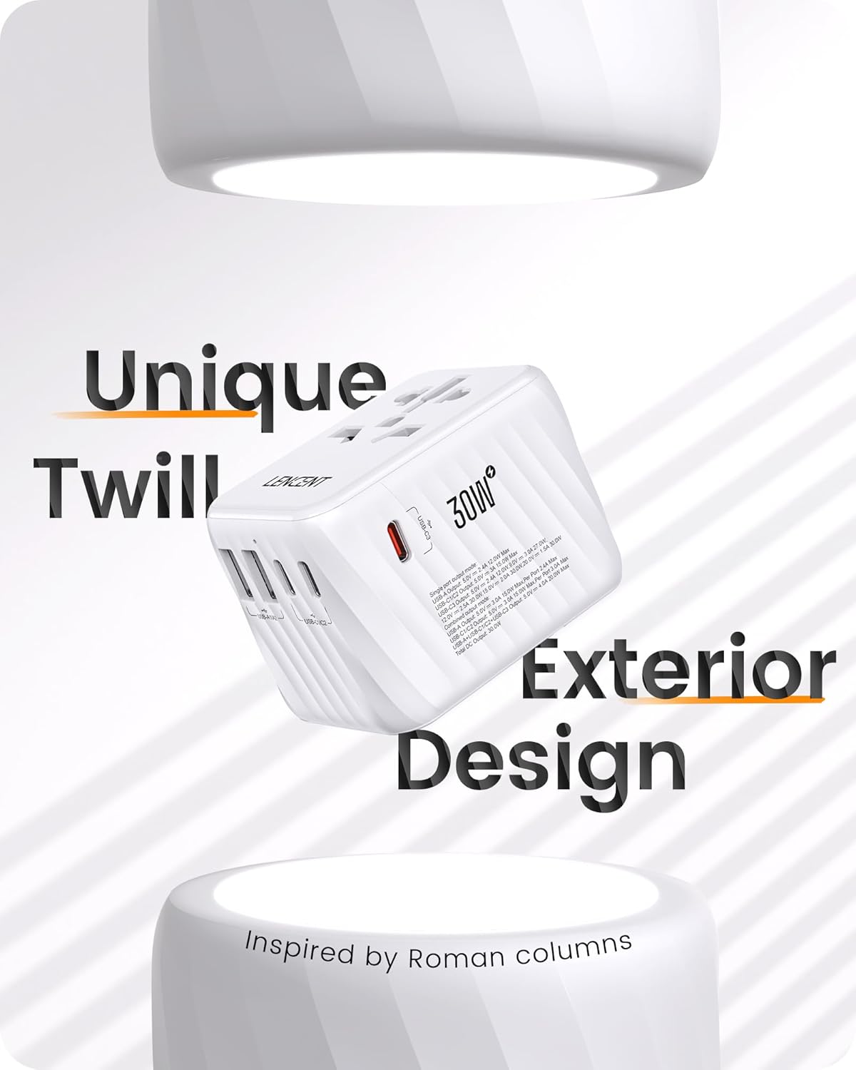 LENCENT Universal Travel Power Adapter, 30W International Wall Charger with 3 USB C 2 USB A Fast Charging, Worldwide Plug Adaptor Travel Essentials for US to EU UK Ireland Australia Type C/G/A/I White