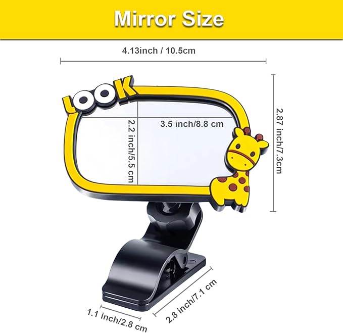 Universal Car Interior Rearview Baby Mirror Wide Angle Convex Mirror Clip-on mirrors for Viewing Rear Passengers(giraffe)-BubblyBeeBaby