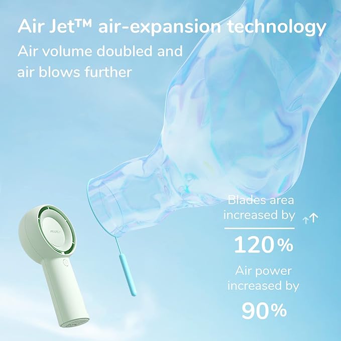 JISULIFE Portable Handheld Turbo Fan [16H Max Cooling Time], 4000mAh USB Rechargeable Personal Battery Operated Lash Small Pocket Fan with 5 Speeds for Travel/Outdoor/Vacation/Concerts - Green-BubblyBeeBaby