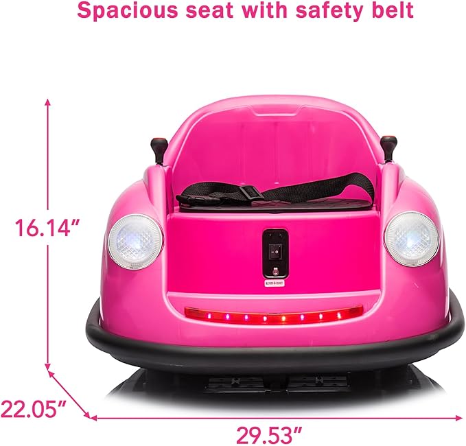 12V Bumper Car for Toddlers, Electric Toy Ride on Battery Car with Kids W/Parent Remote Control, 2-Speed, 360 Degree Spin, Music & LED Lights for Kids, Pink-BubblyBeeBaby
