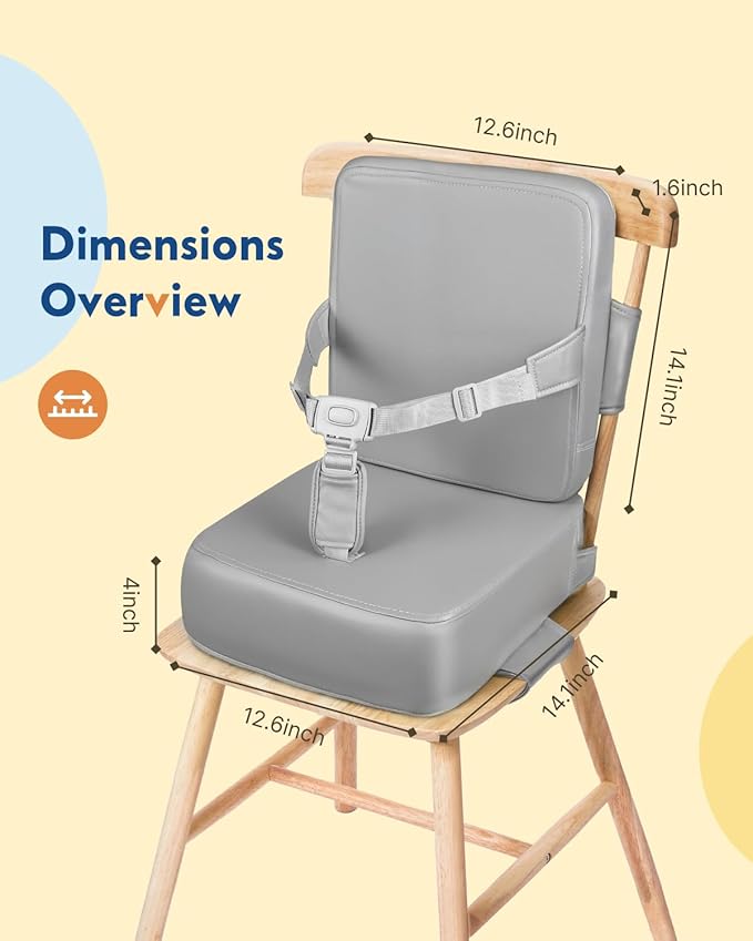 HOMEAL Booster Seat for Kitchen Chair - Compact Toddler Dining Seat with Easy-Install Straps & Wipeable Surface - Breathable Fabric Booster Seat for Table - Light Gray-BubblyBeeBaby