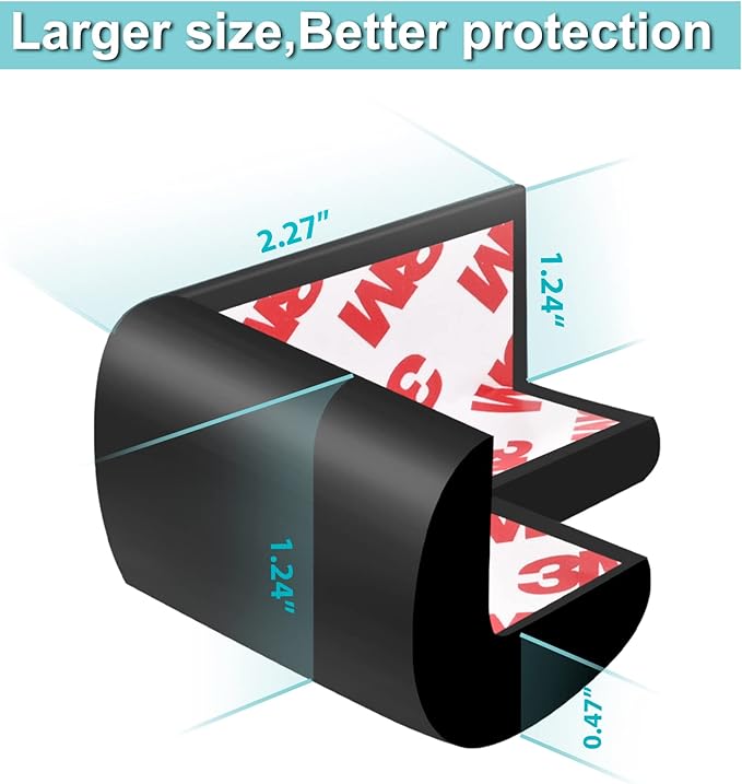 12 Pack Soft Corner Protector Baby Proofing Edge and Corner Guards, Safety Pre-Taped Rubber Foam Furniture Bumper for Fireplace, Table, Stair, Cabinet (Black)-BubblyBeeBaby