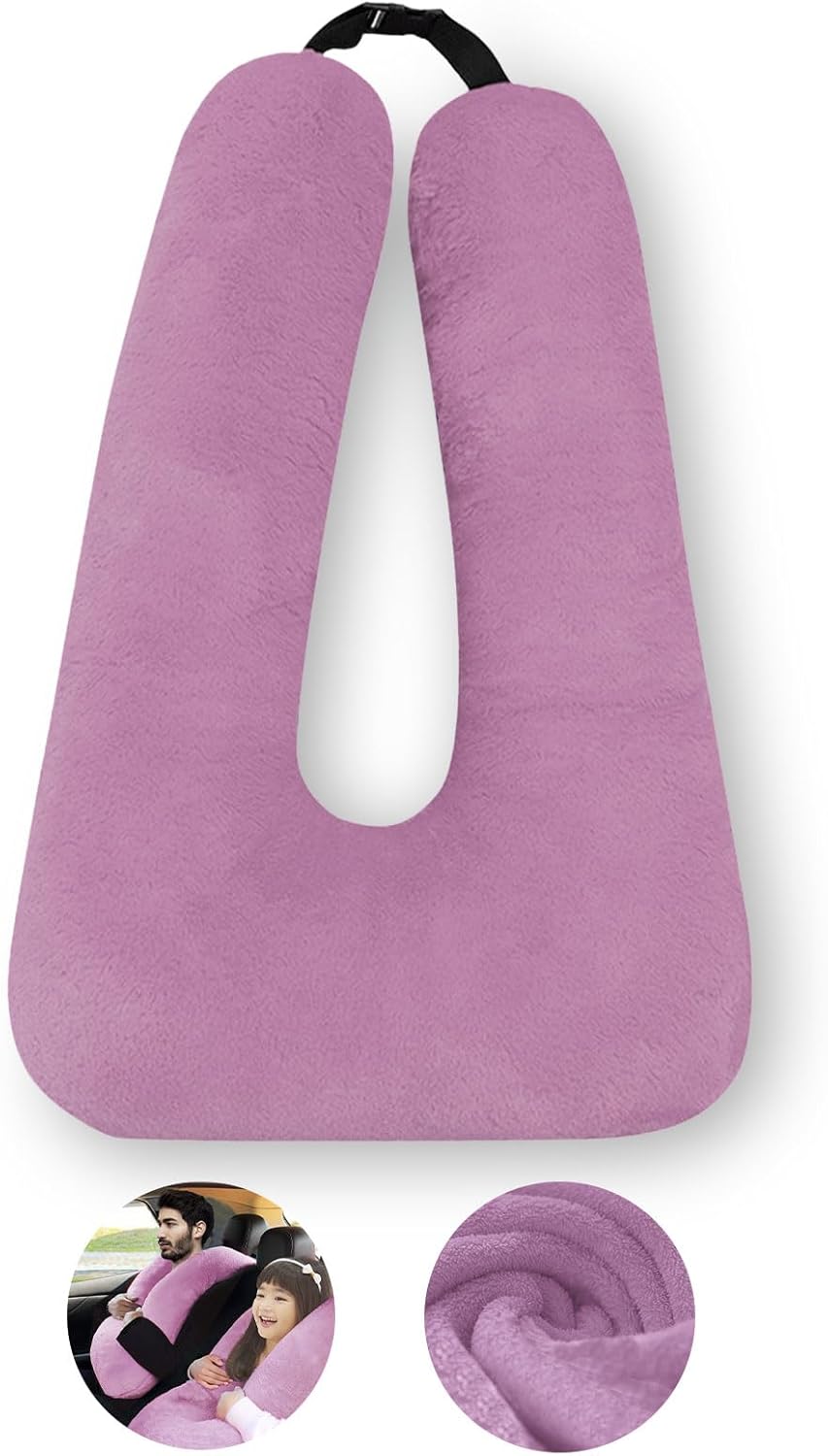 Travel Pillow, Travel Pillow for Kids, Sleeper Hold Pillow Travel, Removable U-Shaped Pillow for Adults and Children to Support Head and Body in The Back Seat of Long Car Trips(Pink Purple)