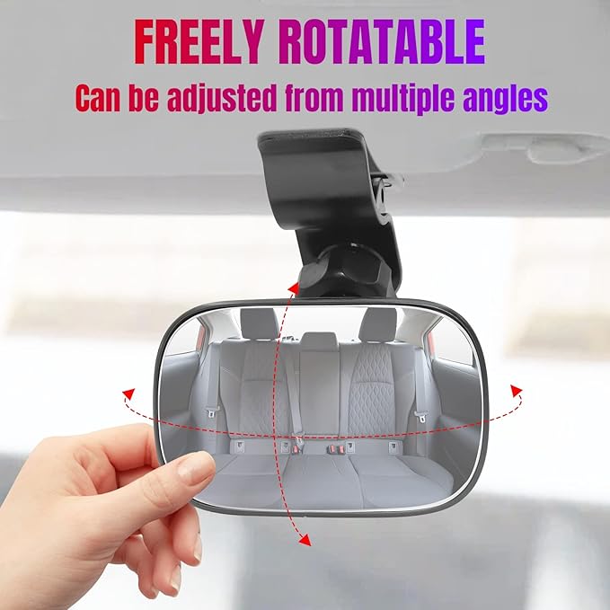 Car Interior Rearview Baby Mirror, Universal Wide Angle Convex Mirrors Clip On Mirror for Infant Toddler Child Backseat, 360° Freely Adjustable. (Black)-BubblyBeeBaby