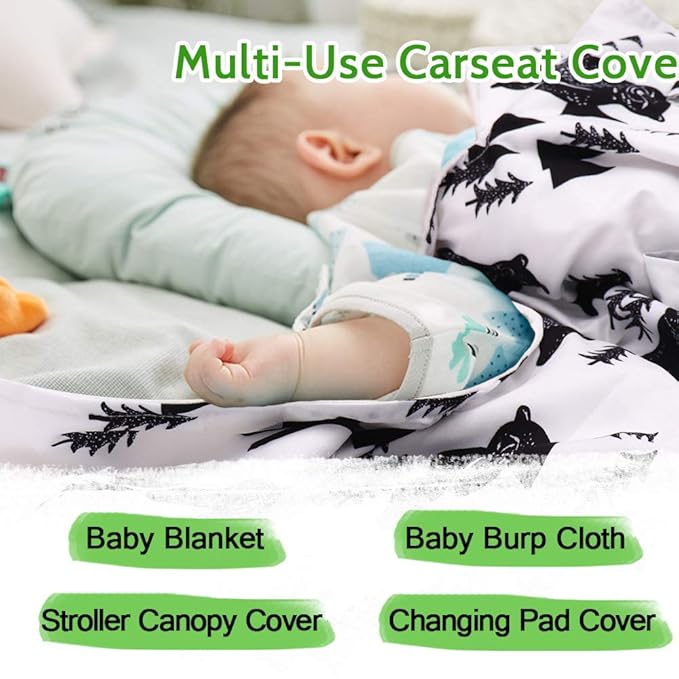 TANOFAR Carseat Covers Baby Boy & Girl, Peekaboo Opening Infant Car Seat Cover for Winter, Warm & Cozy, Bear-BubblyBeeBaby