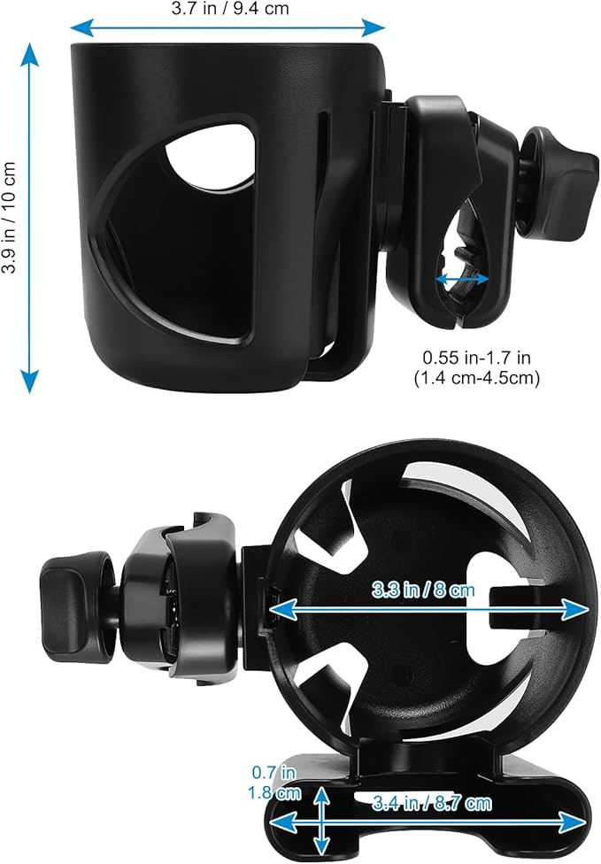 Accmor Universal Cup Holder with Hook, Stroller Cup Holder with Phone Holder, 360° Rotatable Large Caliber Designed Bottle Holder for Stroller, Bike, Wheelchair, Walker, Scooter-BubblyBeeBaby
