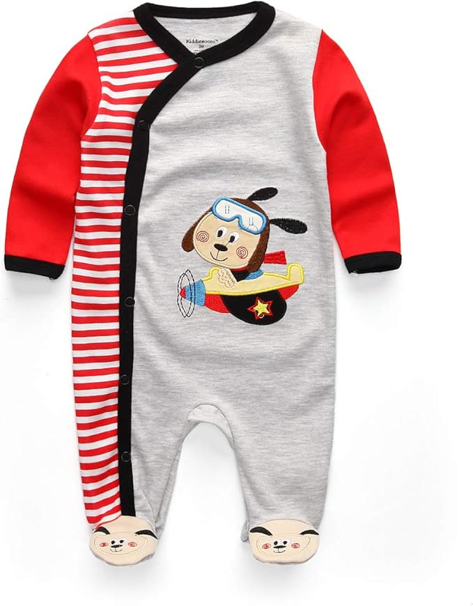 Kiddiezoom Baby and Toddler Boys'Snug Fit Footed One-Piece Romper Jumpsuit Cotton Cotton Footed Outfit-BubblyBeeBaby