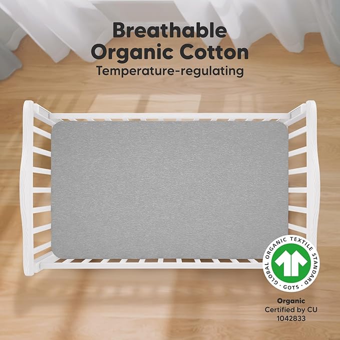 KeaBabies 2-Pack Organic Crib Sheets for Boys, Girls - 52x28 Fitted Crib Mattress Sheet Neutral, Breathable Jersey Cotton Cover for Baby Bed, Toddler Mattress, Soft & Cute Prints (Storm)-BubblyBeeBaby