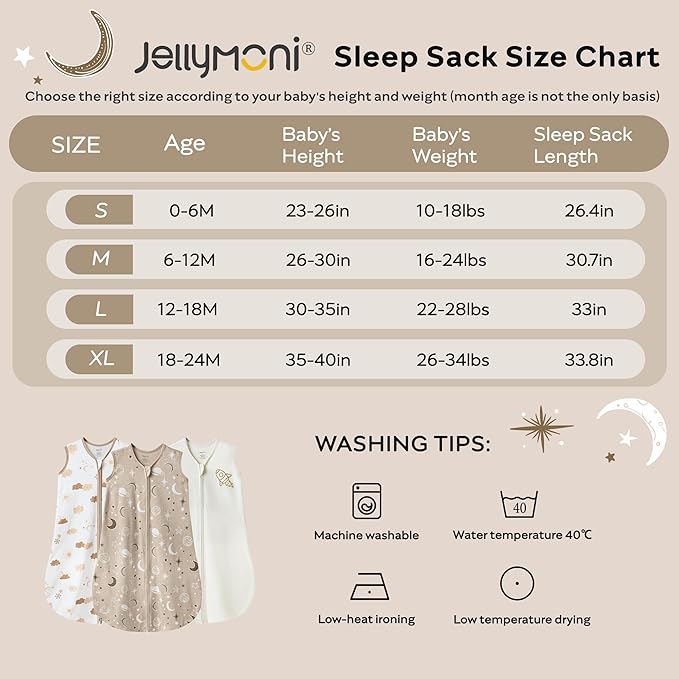 JELLYMONI Baby Sleep Sack 12-18 Months Wearable Blanket for Baby, 100% Cotton 2 Pack Infant Toddler Sleeping Sack Lightweight Soft 2-Way Zipper Sleepsack-BubblyBeeBaby