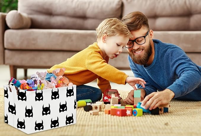 HIYAGON Batman Basket Kids Storage Basket Cute Basket Empty Toy Storage Bin Organizer Box Rectangular Room Decor for Home Books(Black bats)-BubblyBeeBaby