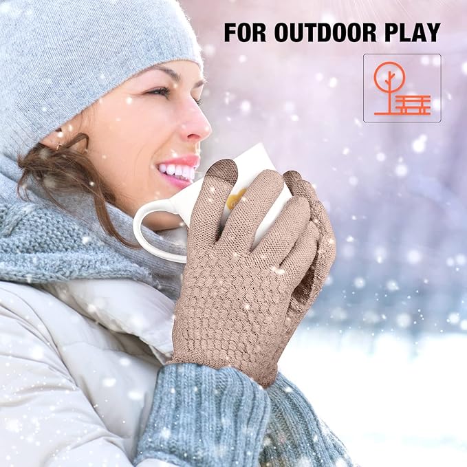 Geyoga 2 Pairs Women's Winter Touch Screen Gloves Soft Warm Fleece Lined Knit Elastic Cuff Winter Texting Gloves-BubblyBeeBaby