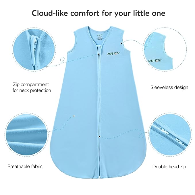 JELLYMONI Baby Sleep Sack 6-12 Months 100% Cotton Wearable Blanket, 0.5 TOG Soft Lightweight Toddler Sleeping Sack 3 Pack 2-Way Zipper Newborn Sleep Sacks-BubblyBeeBaby