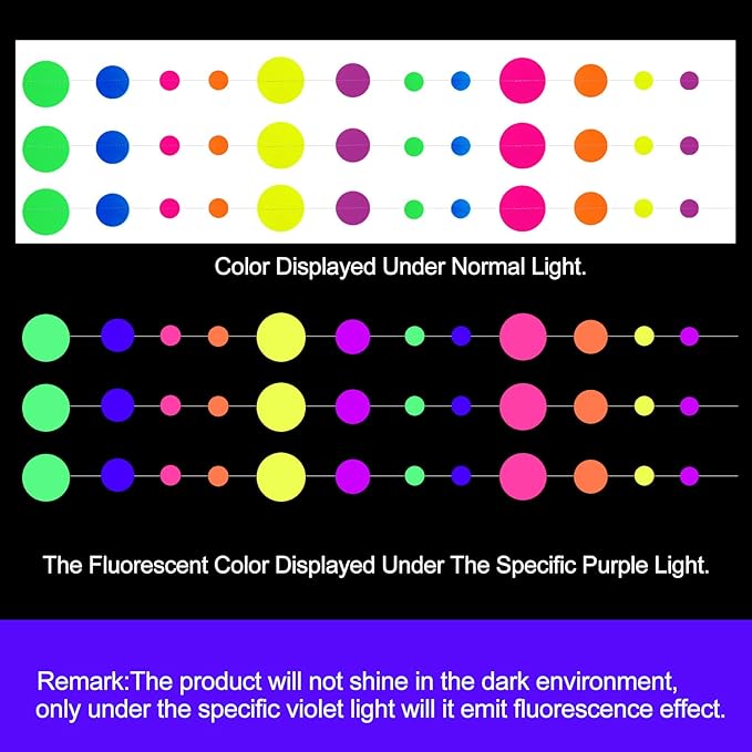 108ft UV Round Dot Neon Paper Streamers - Glow in The Dark Party Favors & Decorations for Wedding & Birthday Parties-BubblyBeeBaby