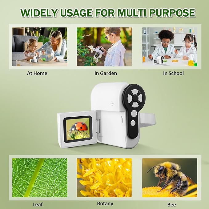 1000X Handheld Microscope for Kids, 4K 2.0" Screen Mini Pocket Microscope with 6 Adjustable LED Lights, Edu Science Birthday Gifts for Kids Ages 8-12, 32G SD Card Included-BubblyBeeBaby