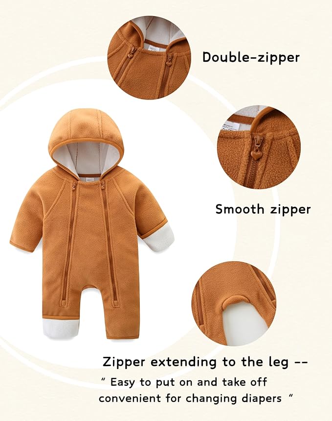 Newborn Baby Fleece Jumpsuit Girls Boys Winter Hooded Coverall Romper Cute Baby Snowsuit Clothes-BubblyBeeBaby