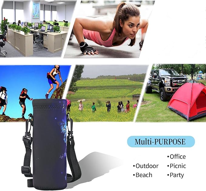 RICHEN Neoprene Water Bottle Carrier Bag with Adjustable Shoulder Strap,Insulated Water Bottle Cover for Stainless Steel/Glass/Plastic Bottles-BubblyBeeBaby