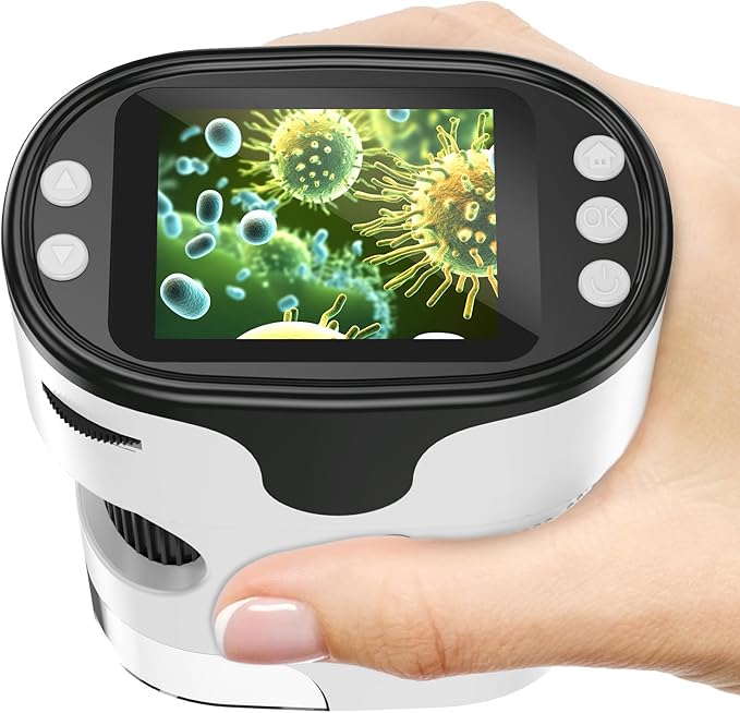 1000X Handheld Microscope for Kids 4K 2.0" Screen Rechargeable Mini Pocket Digital Microscopes w/Slides Kit Portable Edu Gift Age 4-6 8-12 Children Students (White)-BubblyBeeBaby