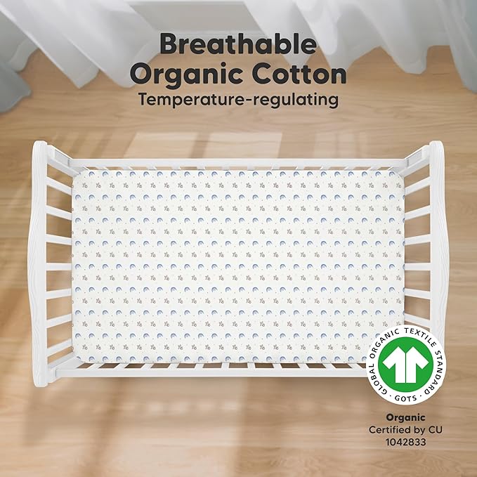 KeaBabies 2-Pack Organic Crib Sheets for Boys, Girls - 52x28 Fitted Crib Mattress Sheet Neutral, Breathable Jersey Cotton Cover for Baby Bed, Toddler Mattress, Soft & Cute Prints (Cosmo)-BubblyBeeBaby
