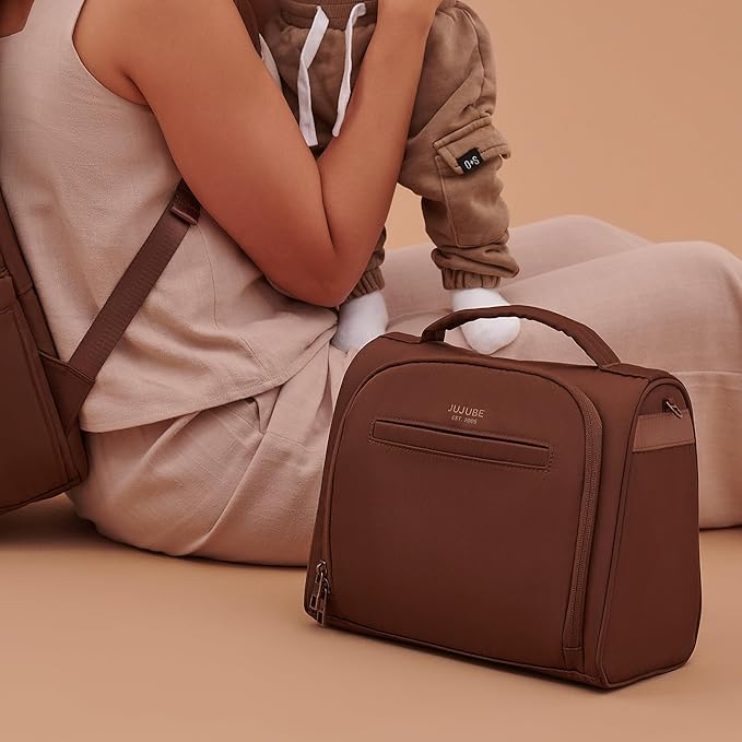 JuJuBe Insulated Bottle Bag, Breastmilk Storage Bag for Baby Bottles, Travel Insulated Lunch or Cooler with Handle, Waterproof Lining for Nursing, Milk, Food, Baby Formula, Snacks, Daycare, Espresso-BubblyBeeBaby