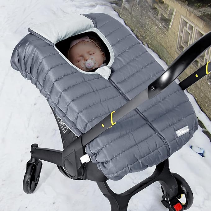 Orzbow Winter Car Seat Cover - Baby Car Seat Cocoon Cover for Boys & Girls, Warm Carseat Canopy Cover to Protect Baby from Wind, Rain & Snow, Waterproof, Universal Fit for Infant Car Seat, Grey-BubblyBeeBaby