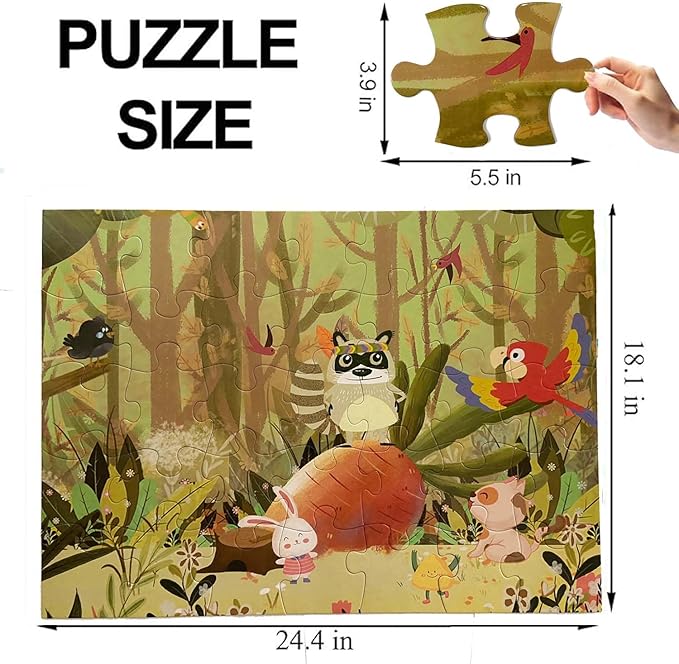 Jumbo Floor Puzzle for Kids, Large Jigsaw Puzzles 35 Piece for Kids Ages 3-5,Preschool Learning & Education Toys, Gifts for 4-8 Year Old Boys and Girls (Forest Animals 2)-BubblyBeeBaby