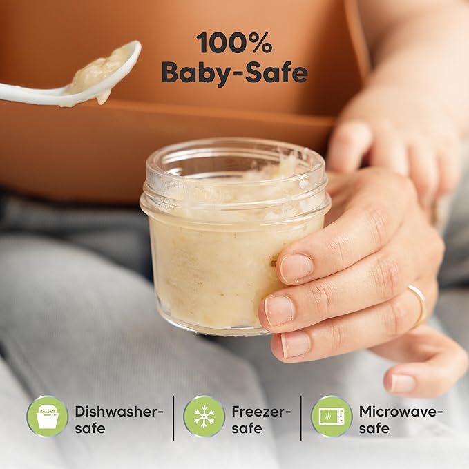 KeaBabies 12pk 4oz Glass Baby Food Containers with Lids - Leak-Proof, Microwavable Small Glass Jars, Baby Purees & Toddler Snack Storage Containers, BPA-Free, Dishwasher & Freezer Safe (Slate)-BubblyBeeBaby
