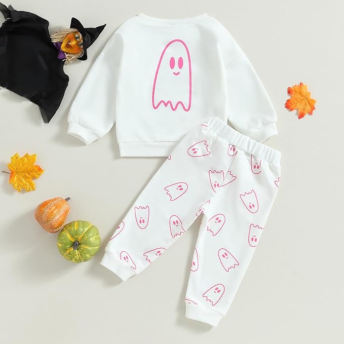 0-4T Toddler Boy Girl Halloween Outfit Fall Clothes Ghost Long Sleeve Sweatshirt Top Pants Baby Halloween Clothes-BubblyBeeBaby