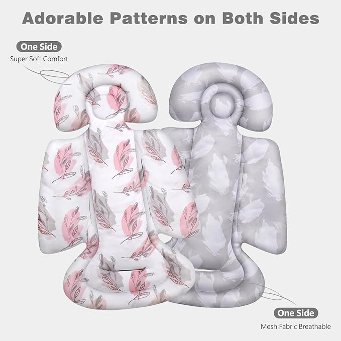 Upgraded Infant Car Seat Insert, 2-in-1 Reversible Baby Car Seat Head Support with 3 Strap Covers, All Seasons Newborn Car Seat Insert and Baby Carseat Cushion for Stroller, Swing, Rocker, Bassinets-BubblyBeeBaby