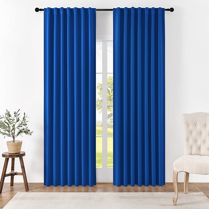 Joydeco Blackout Curtains 108 Inches Long, Thermal Insulated Black Out Curtains 2 Panels Set, Room Darkening Drapes for Living Room Window Rod Pocket Back Tab (W52 x L108 Inch, Royal Blue)-BubblyBeeBaby