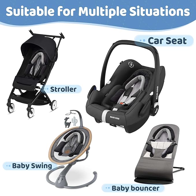 Pro Goleem Breathable 3-in-1 Infant Car Seat Head Support, Soft Infant Car Seat Insert, Carseat Cushion for Toddler, Perfect for Car Seat, Strollers, Swings, Carrier, Bouncer, Black and Grey-BubblyBeeBaby