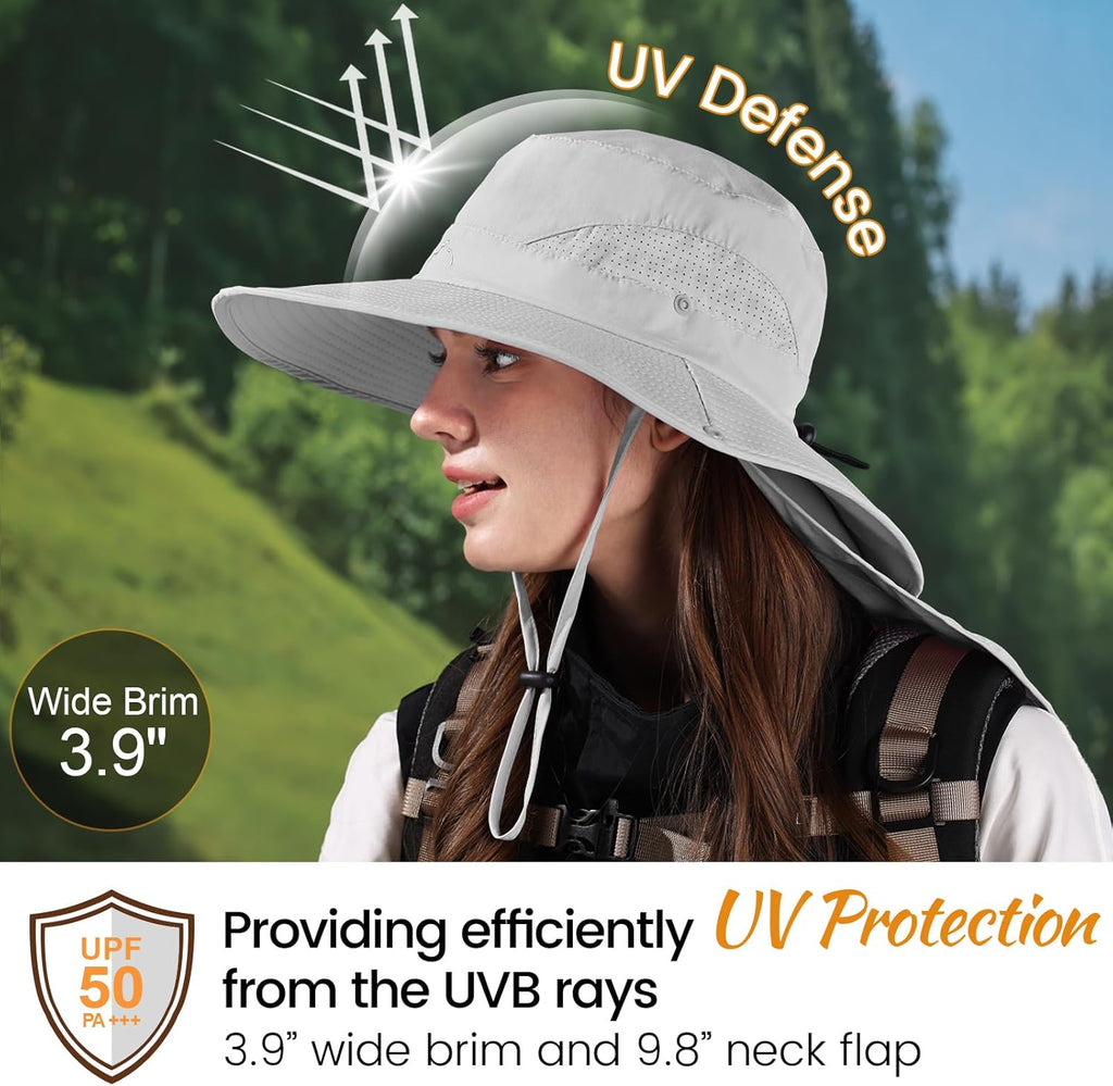 ZOORON Sun Hat for Men Women Fishing Hat with Neck Flap Wide Brim Bucket Hat UV Protection for Beach Camping Hiking