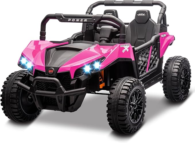 24V 2 Seater Ride On Car Truck, Power Wheels Kids UTV w/Parent Remote Control, 3.1 MPH Max Speed, Music Player, LED Lights & Storage, Electric Vehicle Ride On Toy for Kids Toddler Ages 3-8, Pink-BubblyBeeBaby