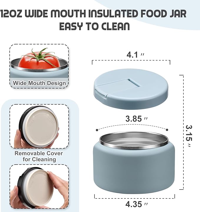 13.5oz Soup Thermo for Hot Food Kids with Buckle Lid Insulated Vacuum Food Jar Wide Mouth Leakproof Stainless Steel Lunch Container (Blue)-BubblyBeeBaby