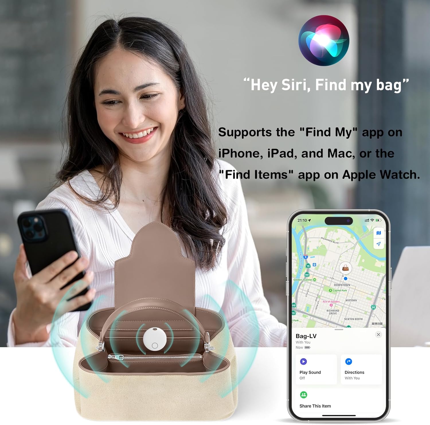 Smart Tracker Tags, Bluetooth Luggage Tracker with Keychain, Compatible with iOS Find My app, Item Locator for Key, Wallet, Suitcase, Bags, IP67 Waterproof, Battery Include