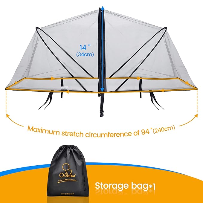 Orzbow Universal Mosquito Net for Stroller, Baby Bug Net with Two-Way Zippers & Storage Bag, Breathable & Foldable Mosquito Nets for Strollers, Car Seat, Bassinet, Cradle, Portable Mini Crib, Black-BubblyBeeBaby
