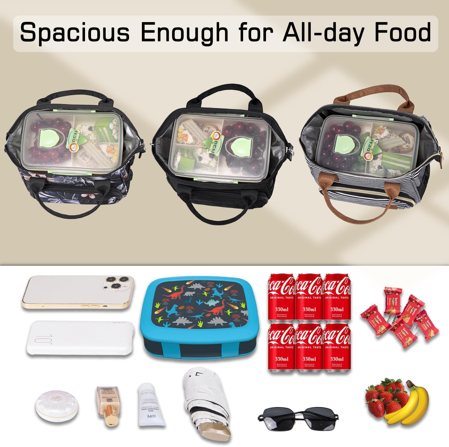 Small Lunch Bag Lightweight Insulated Lunch Box for Women Work Portable Soft Cooler for Picnic Travel Road Trips, Loncheras para Mujer, Black