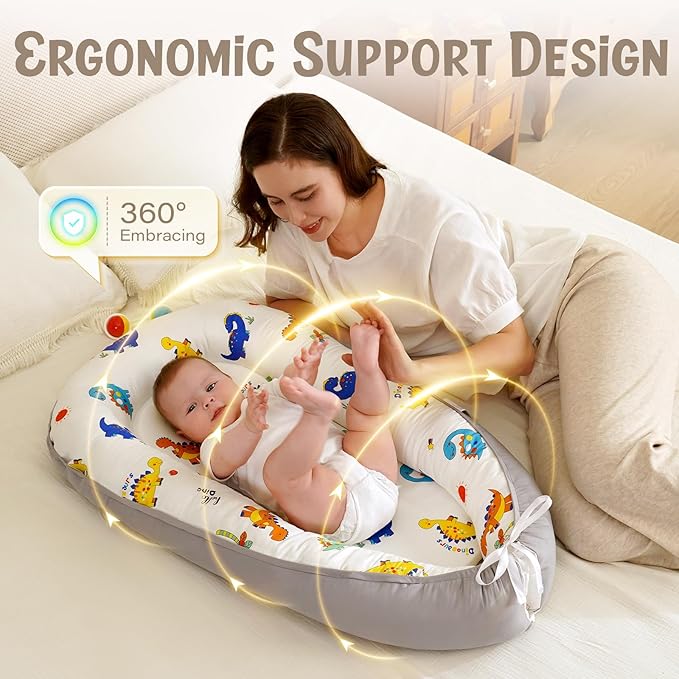 HKAI Baby Lounger – Soft Cotton Infant Floor Seat for Newborn to 24 Months, Portable Baby Essentials for Boys & Girls, Travel-Friendly Baby Lounge Pillow-BubblyBeeBaby