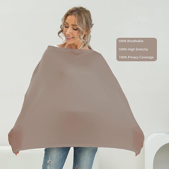 Breathable Car Seat Cover for Babies – Multi-Purpose Soft Rayon Nursing Cover for Breastfeeding, High Stretchy Infant Carseat Canopy, Stroller Cover (Smooth Rayon, Mocha Natural)-BubblyBeeBaby