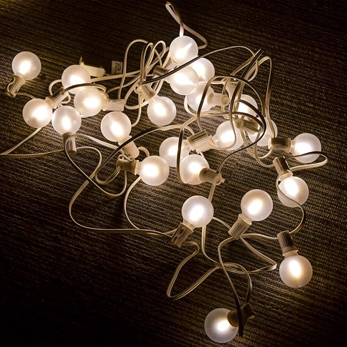 25Ft G40 LED Outdoor Christmas Frosted White String Lights with 27 G40 White Pearl Shatterproof Bulbs, Connectable Vintage Christmas Globe Patio Lights for Holiday Wedding Party Café Porch Party-White-BubblyBeeBaby