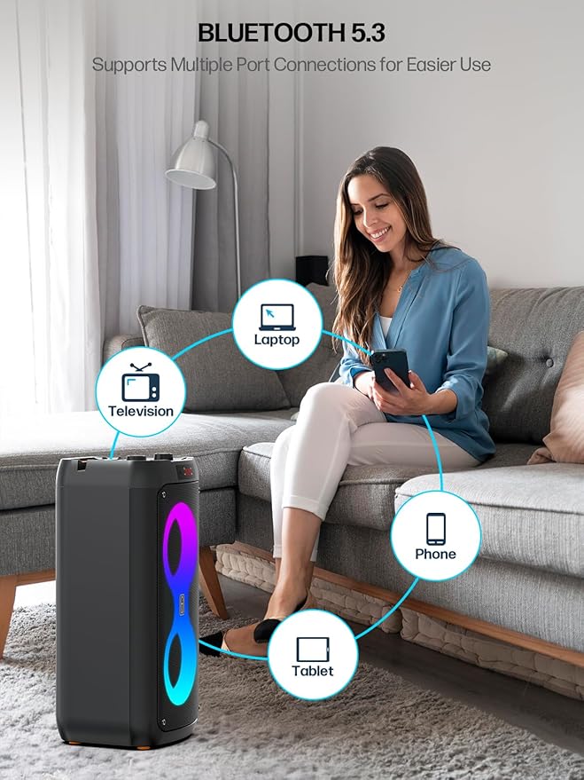 Karaoke Machine for Adults, Portable Bluetooth Speaker with 2 Wireless Microphones, PA System with Disco Lights for Big Party, Outdoor, Supports USB/TF/REC/FM/AUX, Ideal Gifts for Family, Music Lover-BubblyBeeBaby