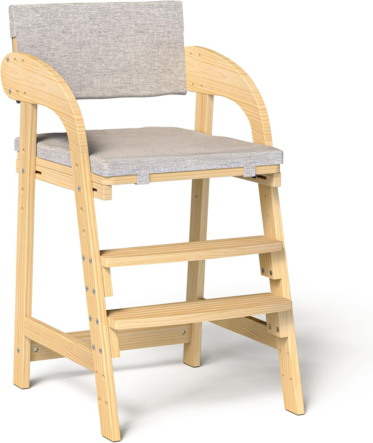 Easyego Wooden High Chair, Height Adjustment for Babies and Toddlers Aged 3-12, up to 130 lbs, Widened Foot Pedal as Steps for Kids Dining & Removable Washable Cushion (Natural)