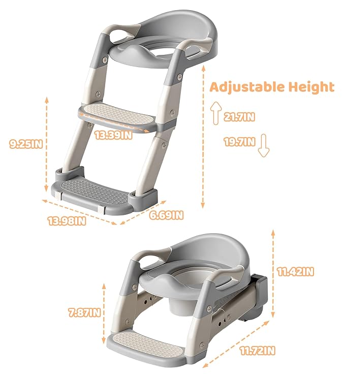 2-in-1 Toddler Potty Training Toilet Seat with Step Stool Ladder – Adjustable Height Potty Chair Urinal for Baby Boys Girls Age 1-3, Foldable Training Potty with Splash Guard & Anti-Slip Feet, Green-BubblyBeeBaby
