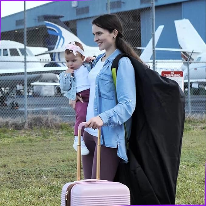 reperkid Large Stroller Bag for Airplane Travel, Black & Green, 47" H x 24" W x 15" D, Fits Most Large, Single, Double, Jogging Strollers – Premium Waterproof Cover, Adjustable Shoulder Straps-BubblyBeeBaby