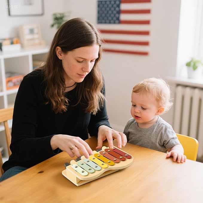 IEATFO 2-in-1 Piano Xylophone Wooden Musical Toy for Toddlers 1-3, Educational Musical Learning Instruments with 8 Colorful Keys, 5 Classic Song Sheets, Montessori Sensory Music Set for Girls Boys-BubblyBeeBaby