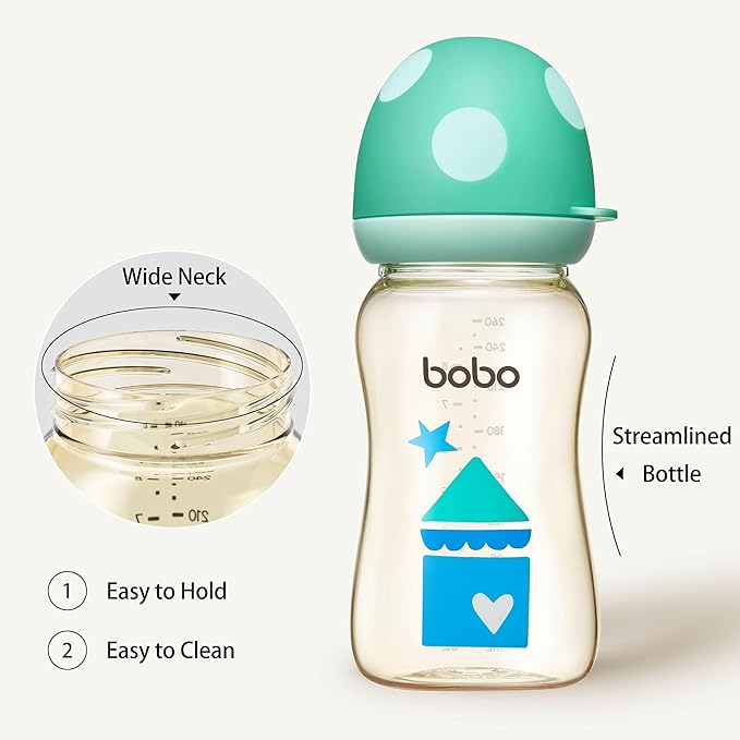 YOHKOH PPSU Baby Bottle Wide Neck, Newborn Anti-Colic Baby Bottle with Natural Response Nipple, Streamlined Body, Easy to Clean (8.8oz (Pack of 2), Blue)-BubblyBeeBaby