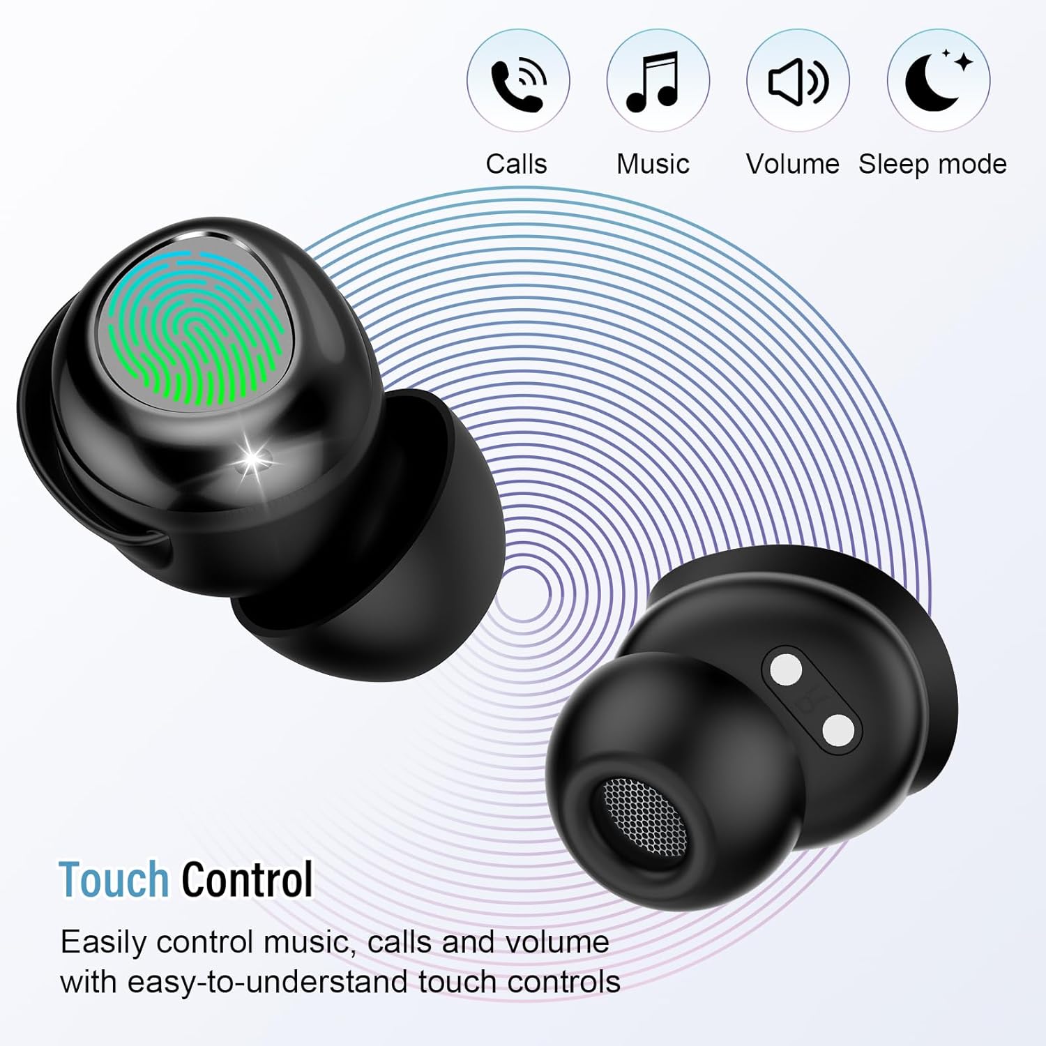 Sleep Earbuds Bluetooth 5.4 in Ear Light-Weight Headphones, Mini Sleep Headphones Small Design for Side Sleepers, 47H Playtime with Charging Case, Clear Calls Earphones, Black