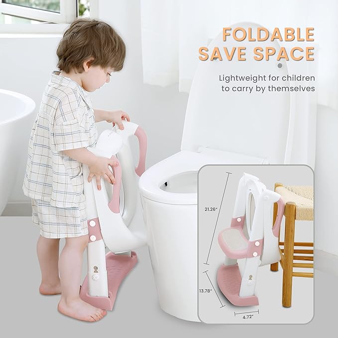 JASSONE® Potty Training Seat, Toddler Step Stool, 2 in 1 Potty Training Toilet for Kids, Baby Seat with Splash Guard and Anti-Slip Pad for Boys Girls Potty Training, BabyPink-BubblyBeeBaby