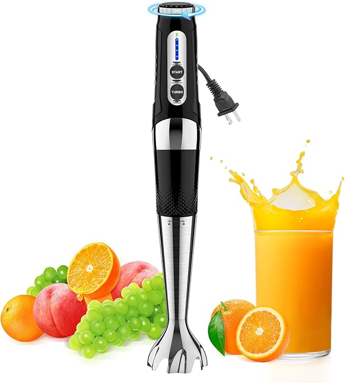 Immersion Blender Handheld, 3-Angle Adjustable with 21-Speed Electric Hand Emulsion Stick Blender with Stainless Steel Blade for Milkshakes, Puree, Soup, Baby Food, Smoothies-BubblyBeeBaby